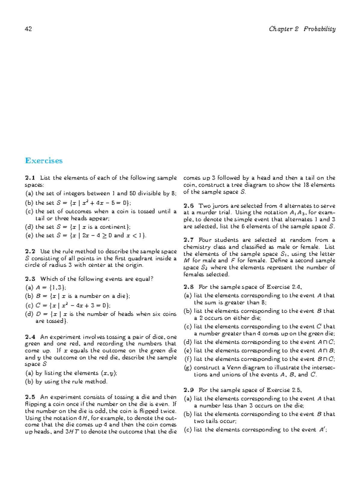 Exercises - Ch 2 - Probability: Sample Spaces and Events Analysis - Studocu