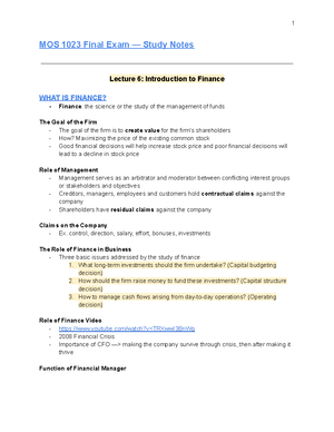 MOS 1023 Final Exam - What is finance? Finance definition: the study of ...