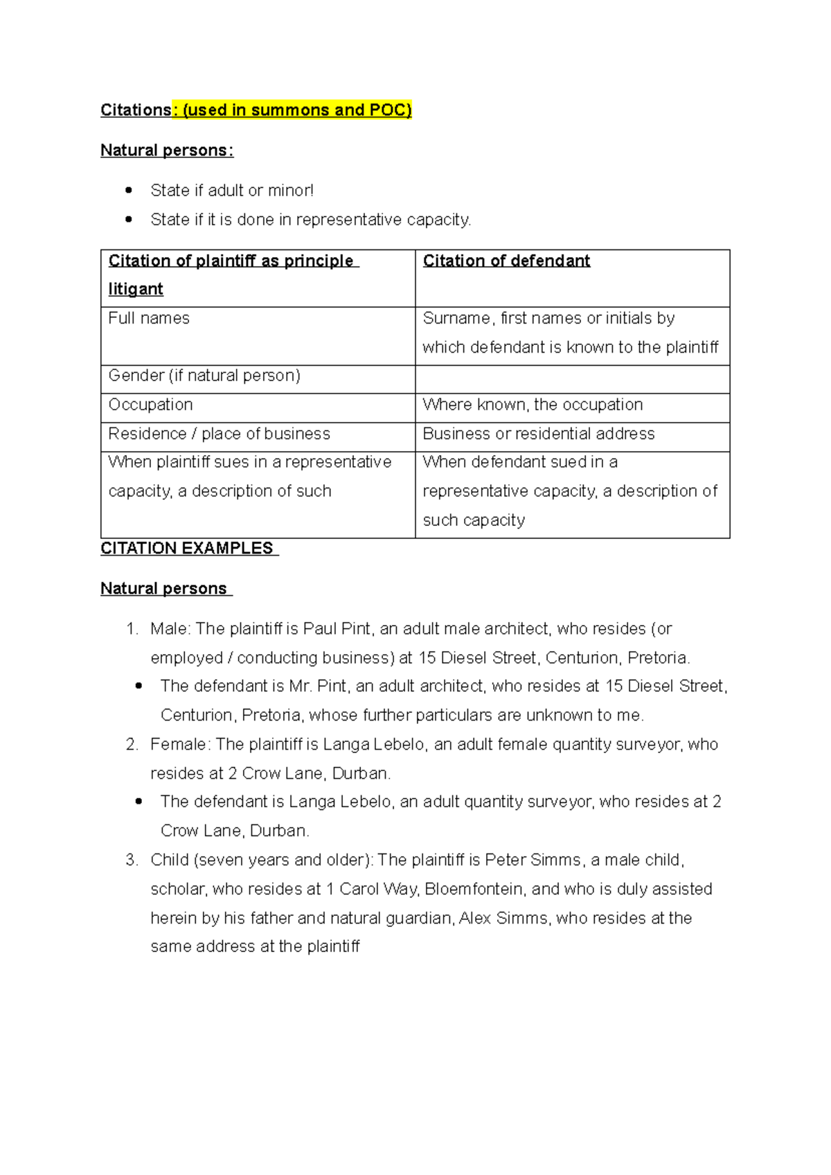 Citations Guide for Legal Summons and POC Documentation - Studocu