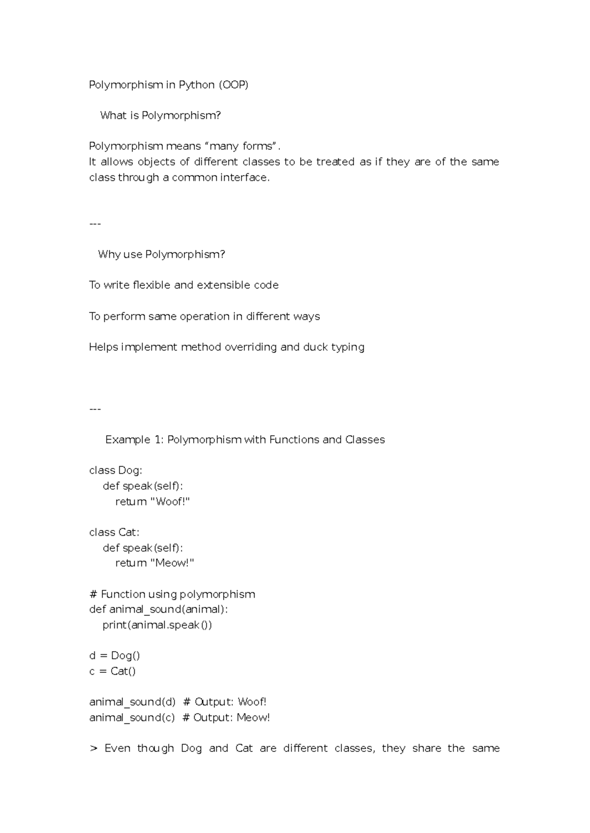 Polymorphism in Python (OOP): Understanding and Examples - Studocu