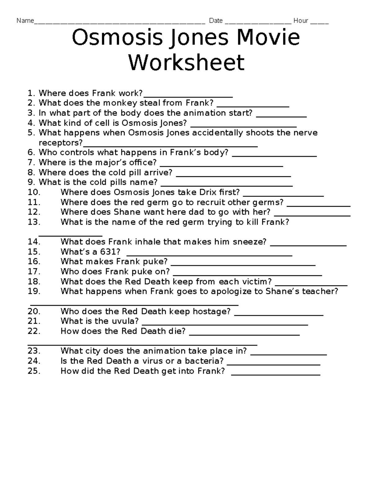 Osmosis Jones Movie Worksheet Questions - 1 - Studocu, image size:1200x1553