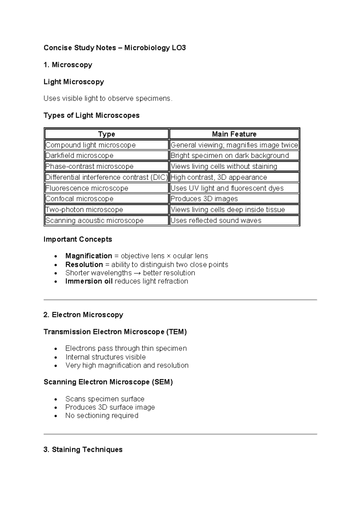 Microbio LO3 Week 2 Study Notes: Microscopy & Cell Structures - Studocu
