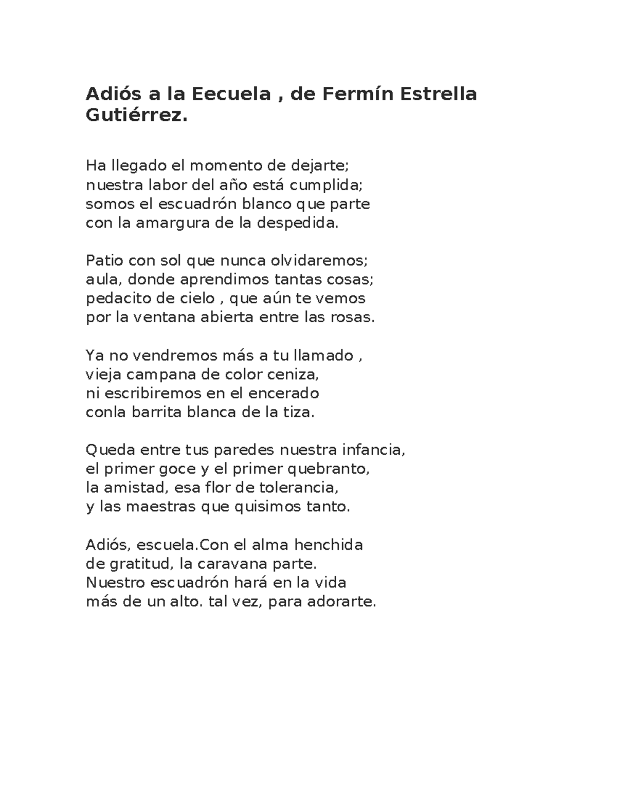 Adiós a la Escuela - Poemas de Despedida en el Aula - Studocu