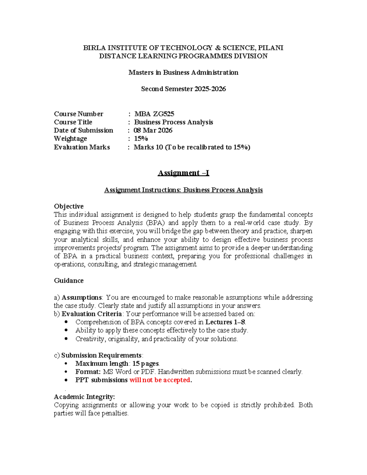 BITS 2025 S2 Business Process Analysis Assignment Overview - Studocu