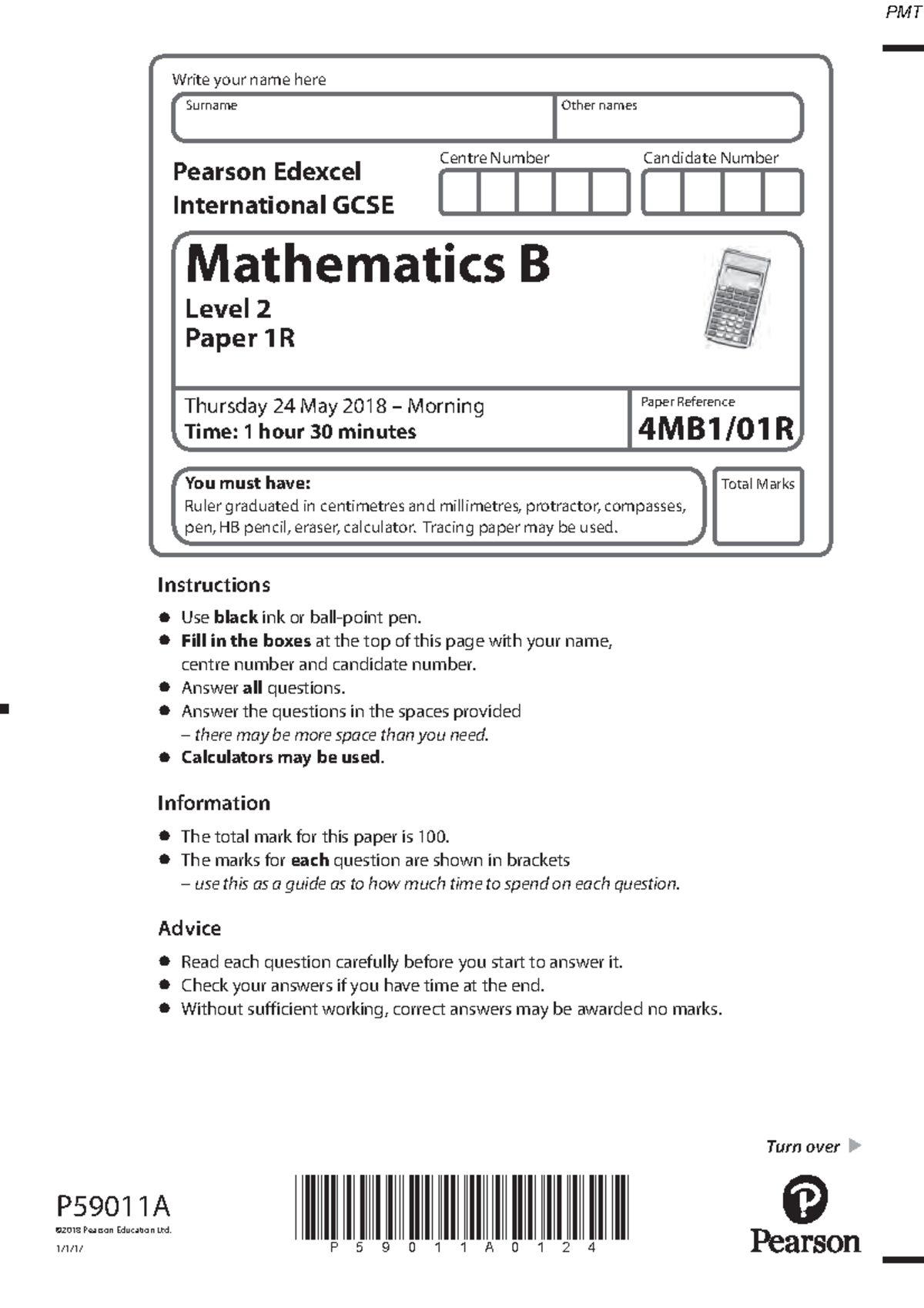 Mathematics B (4MB1/01R) Final Exam - June 2018 Question Paper - Studocu