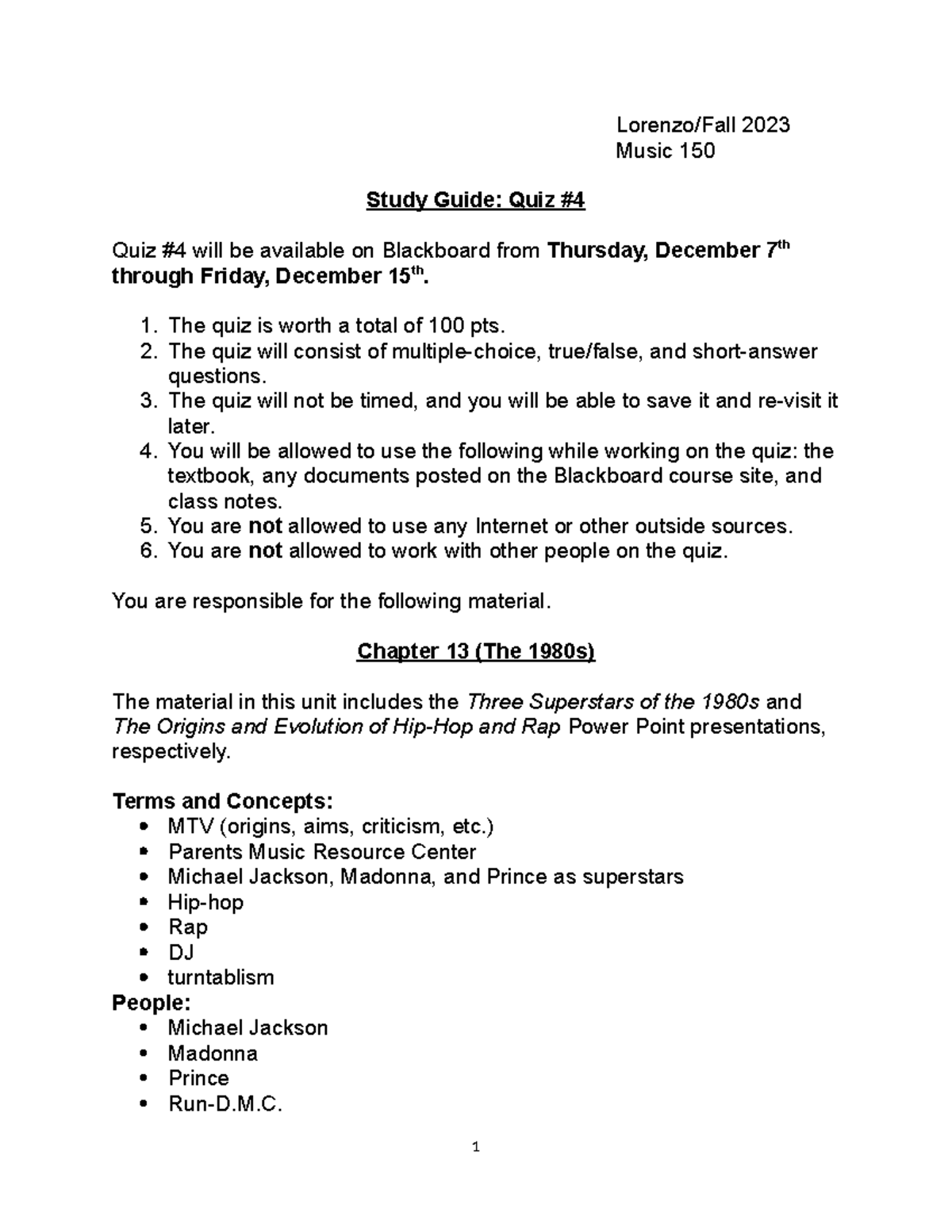M150 01 Study Guide: Quiz on Music 150 Chapters 13-15 - Studocu