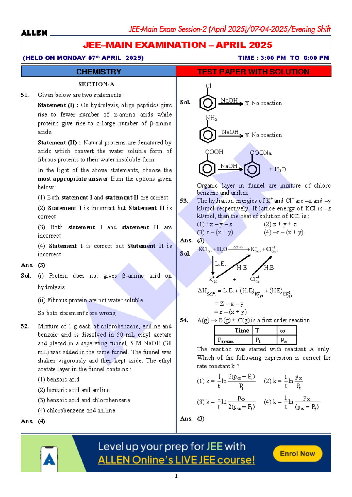 2025 JEE PYQs: Chemistry Test Paper with Solutions - Studocu