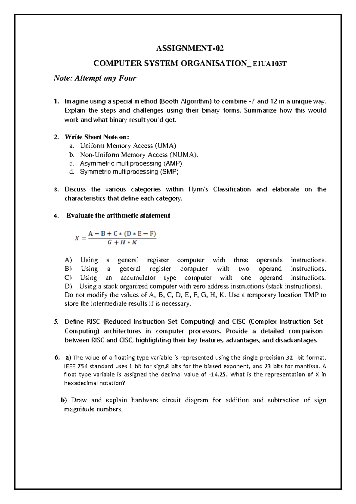 Computer System Organisation Assignment-2 - ASSIGNMENT- 02 COMPUTER ...