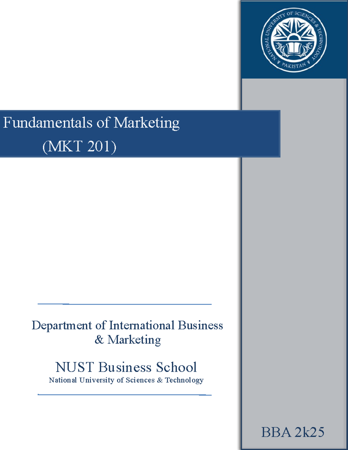 Course Outline: Fundamentals of Marketing (MKT 201) - BBA 2k25 - Studocu