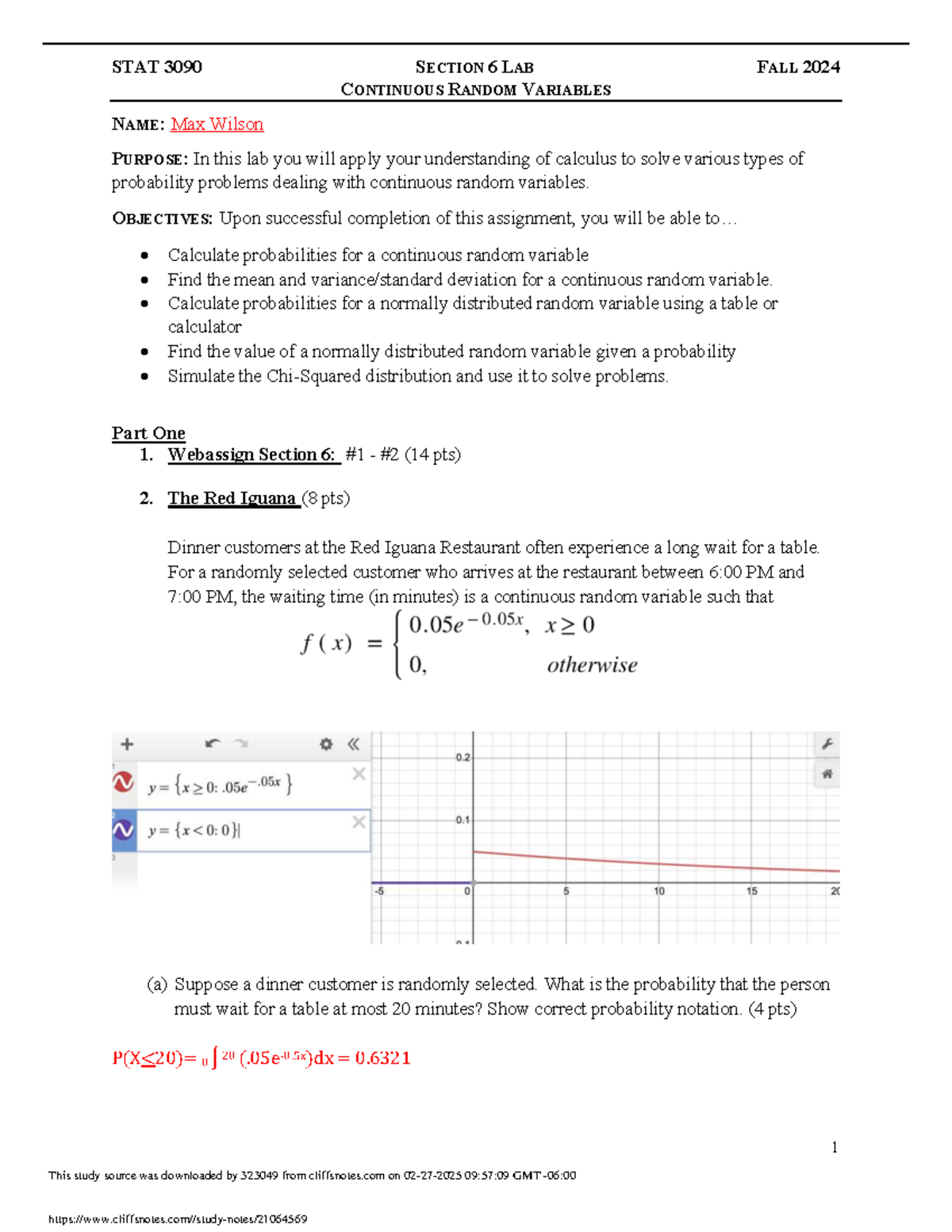 Sec 6 Lab - Probability and Continuous Random Variables Study Guide ...