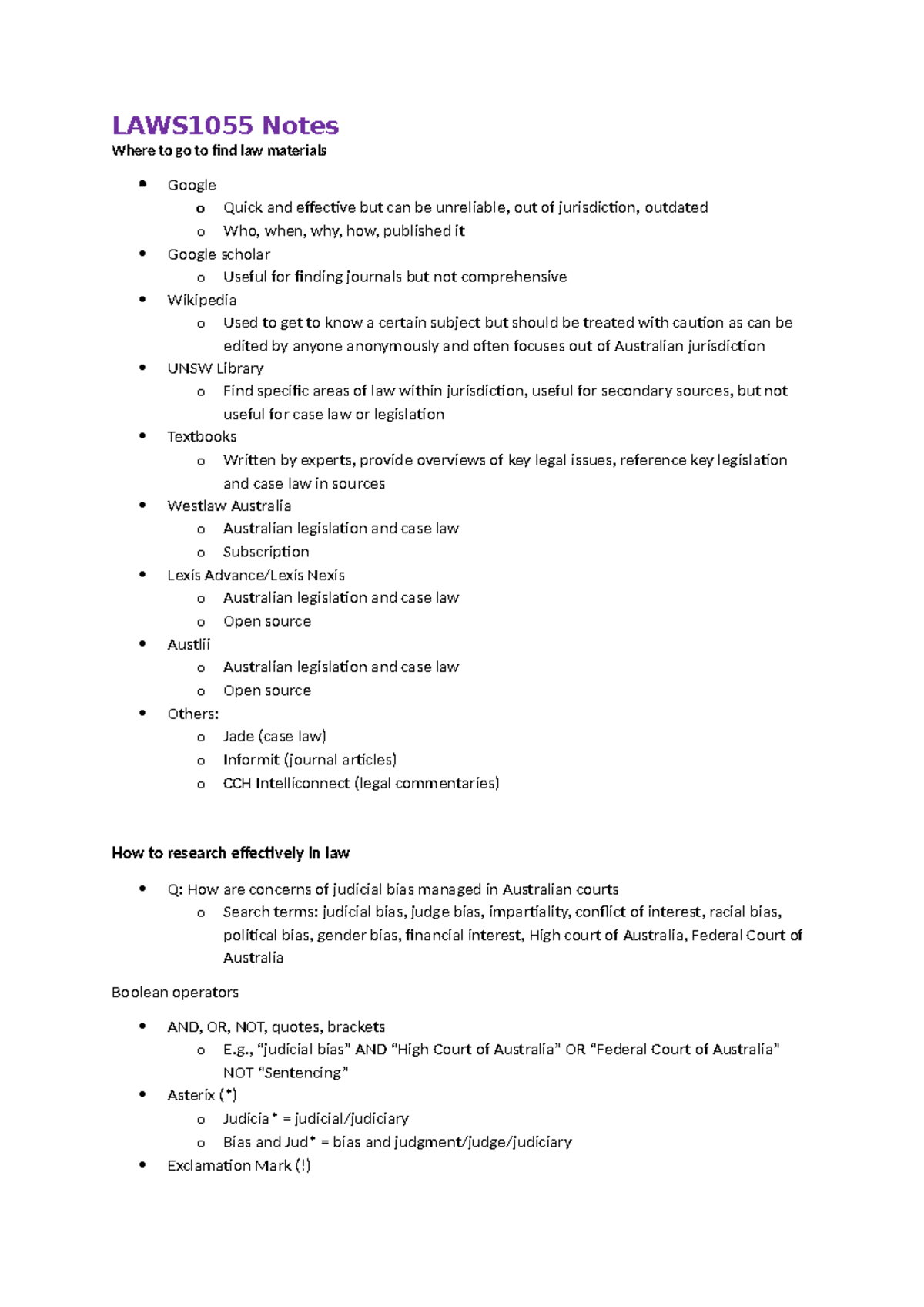 LAWS1055 Research Techniques and Resources for Law Studies - Studocu