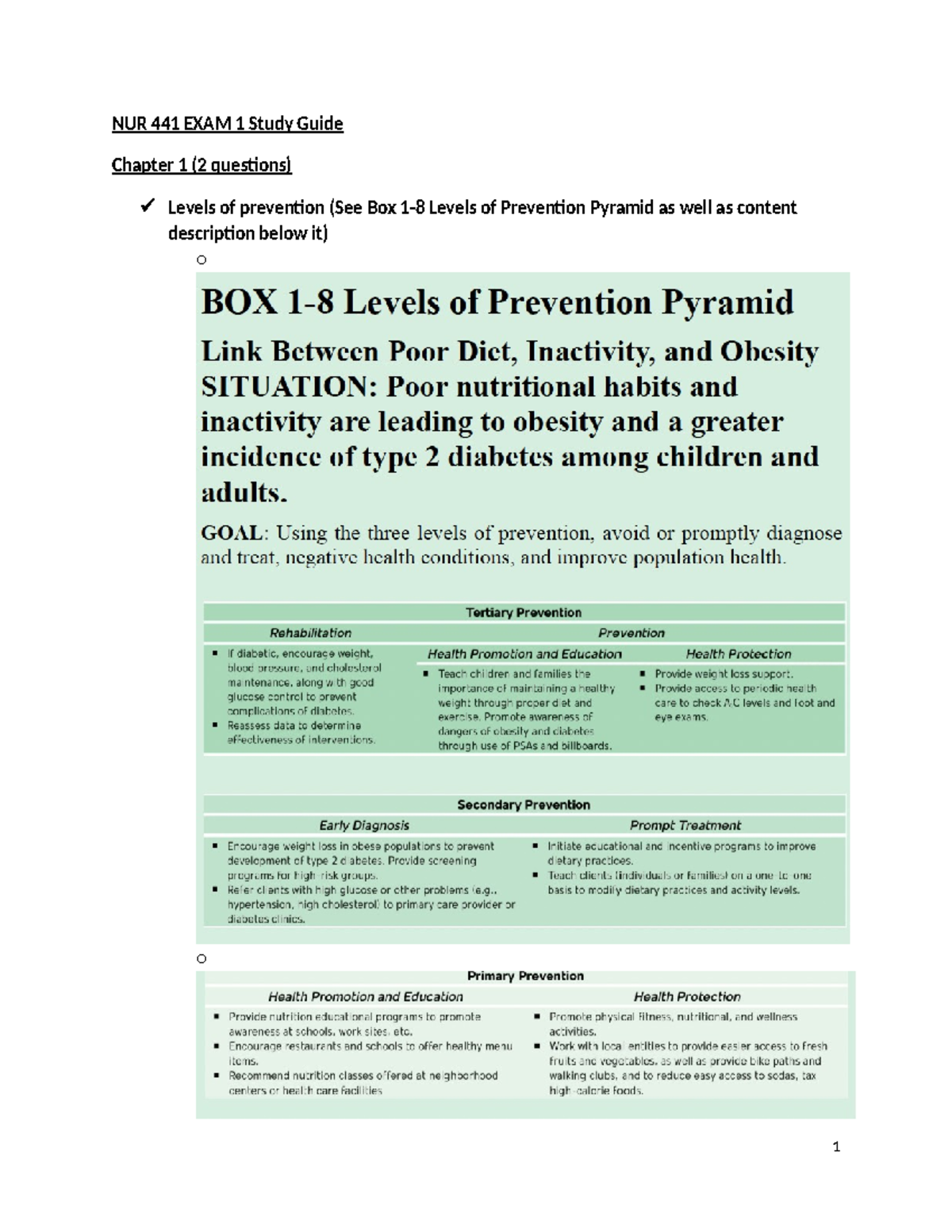 NUR 441 Public Health Nursing Study Guide for Exam 1 - Studocu