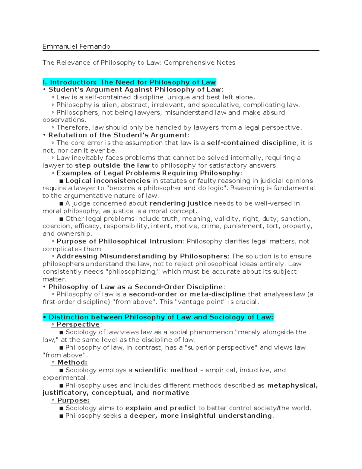 PHIL 101: The Relevance of Philosophy to Law - Comprehensive Notes ...