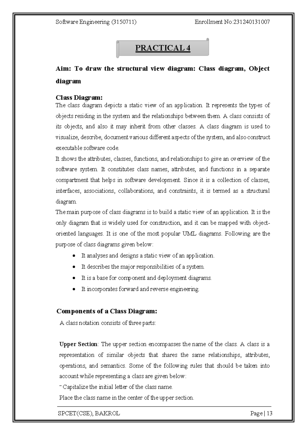 Software Engineering (3150711) Practical 4: Class & Object Diagrams ...
