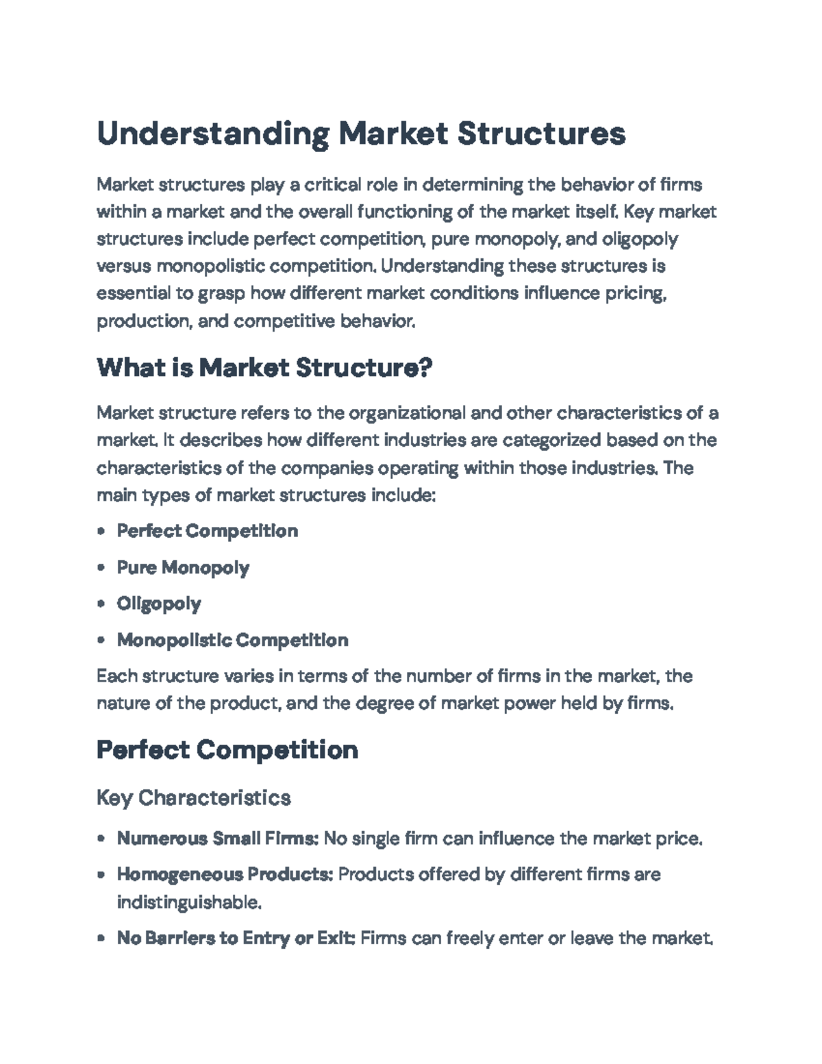 Understanding Market Structures Monopoly Oligopoly Competition