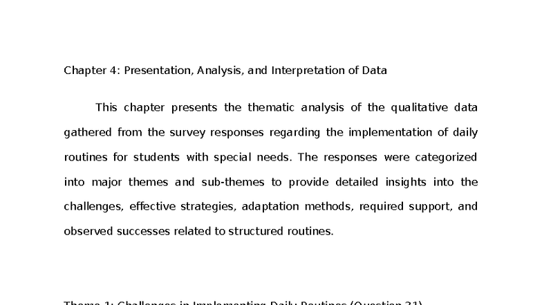Chapter 4: Thematic Analysis of Data on Daily Routines for Special ...