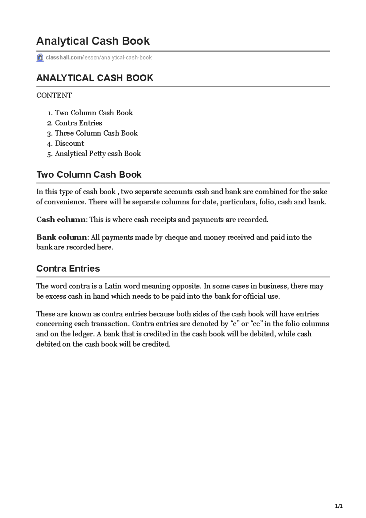 Analytical Cash Book Overview: Two & Three Column Methods - Studocu