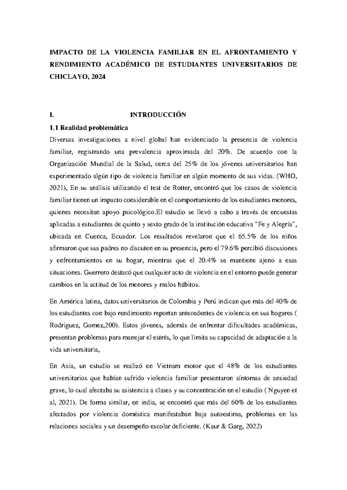 Impacto de la Violencia Familiar en el Rendimiento Académico de ...