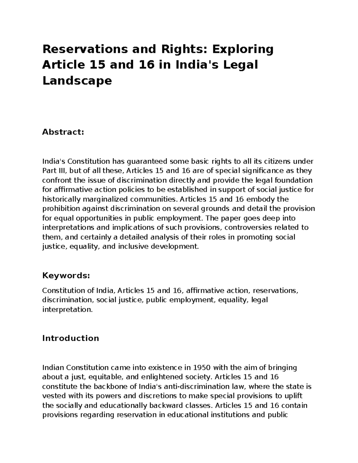 Reservations and Rights: Analyzing Articles 15 & 16 in Indian Law - Studocu