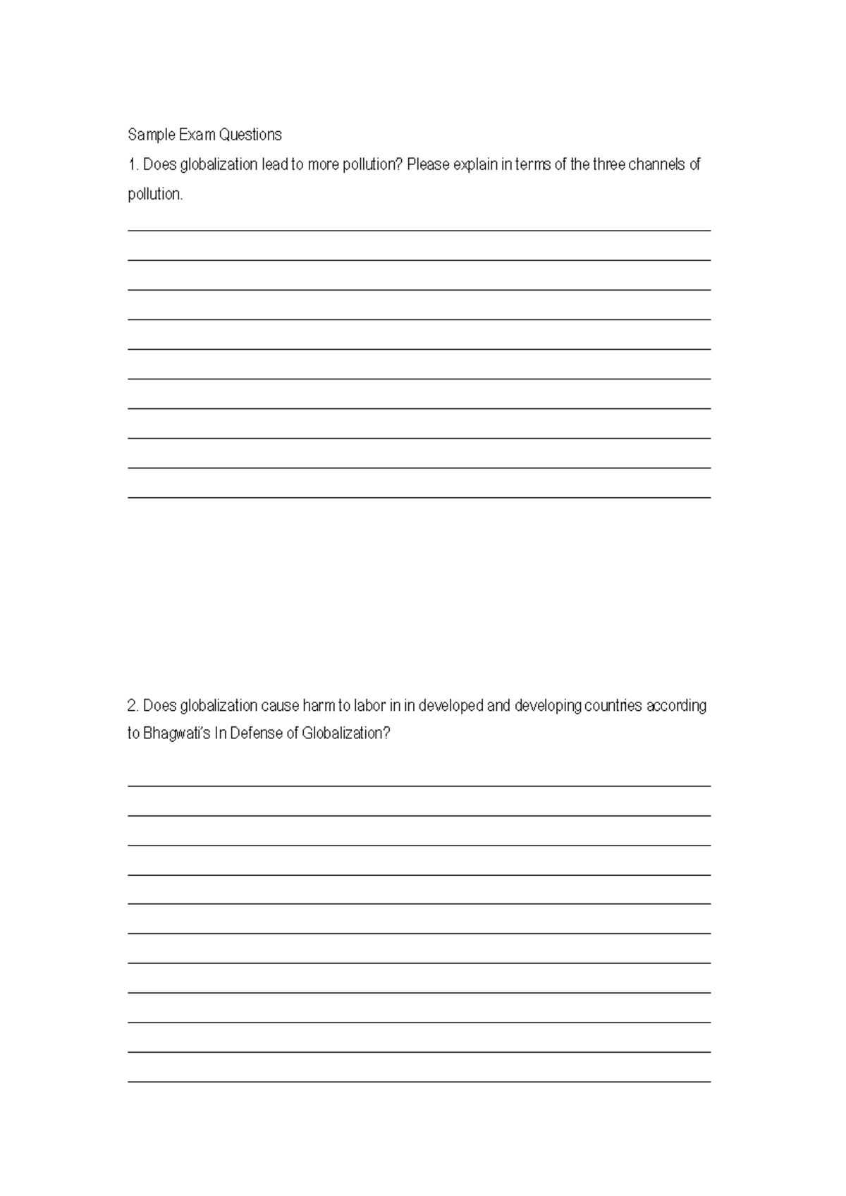 Ccgl9025 2025 Sample Exam Questions on Globalization and Pollution ...