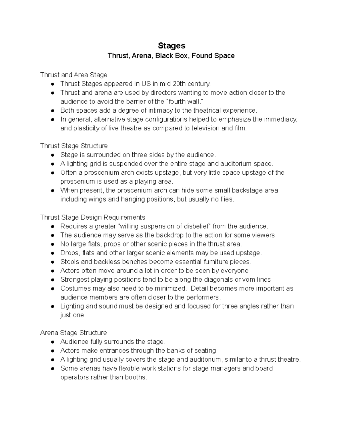 Thrust, Arena, Black Box & Found Spaces in Theatre Design - Studocu