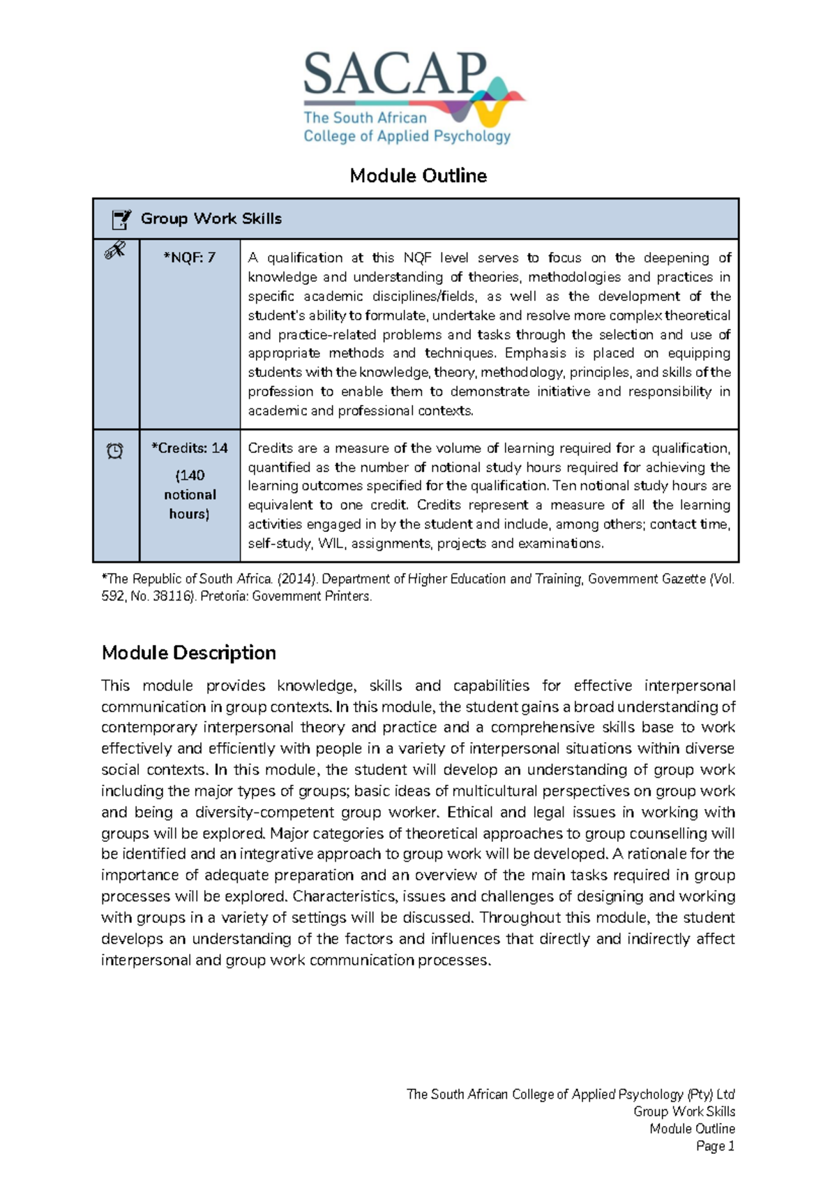 BApp Soc Sci BPsych - Group Work Skills Module Outline (AUG 2023) - Studocu