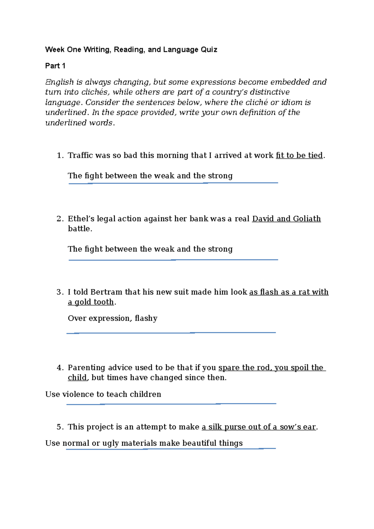 Week 1 Writing, Reading & Language Quiz - Part 1 Analysis - Studocu