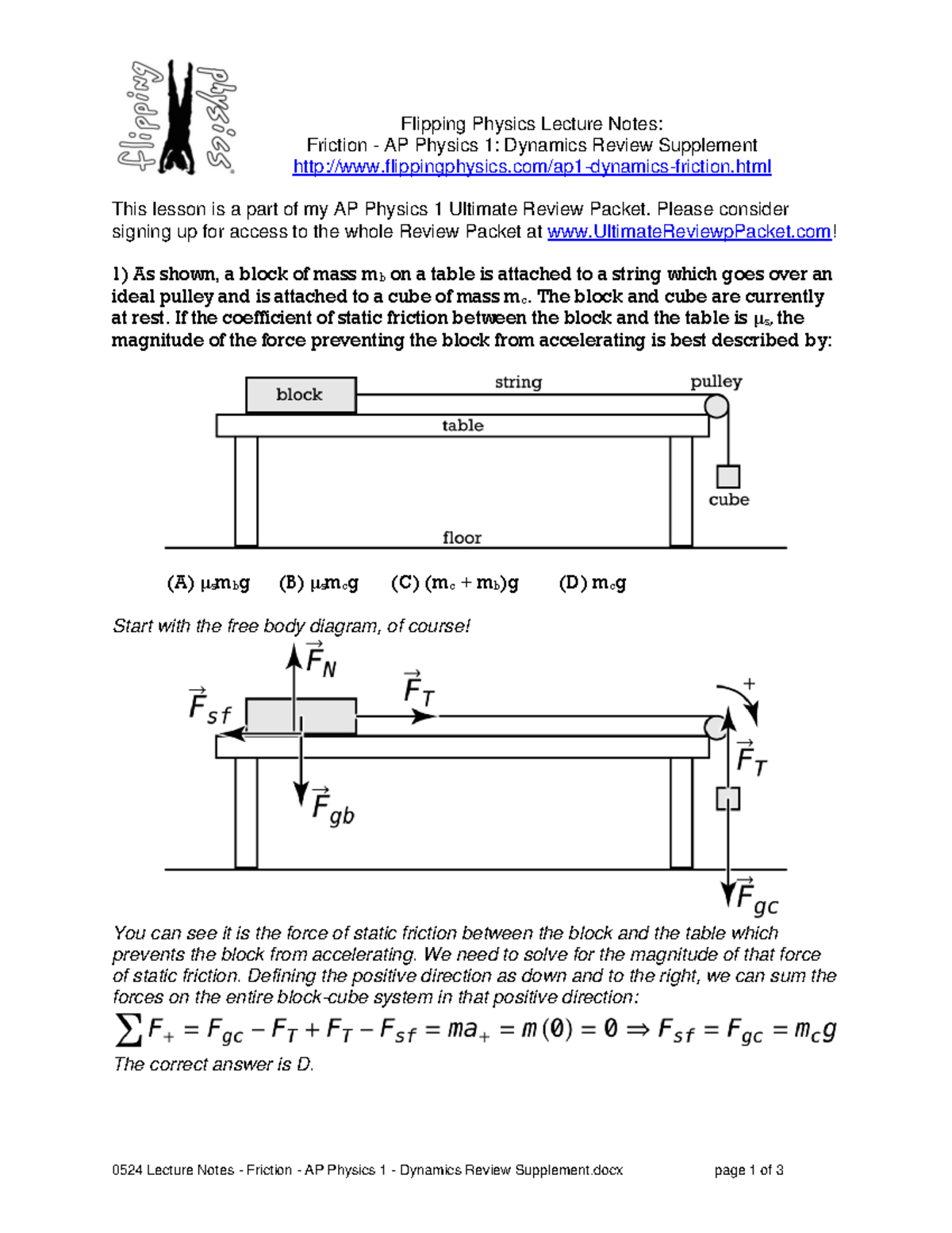 0524 lecture notes - friction - ap physics 1 - dynamics review ...