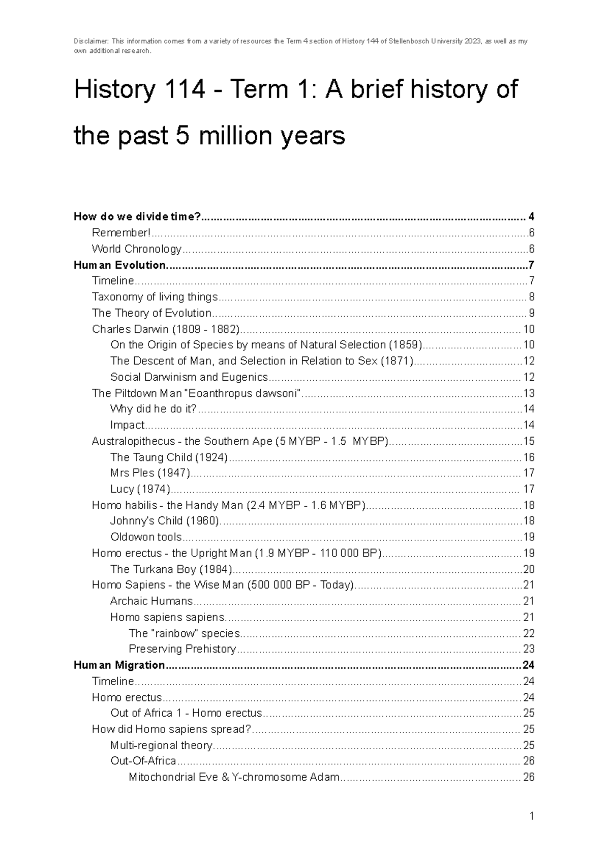 History 114 - Term 1: Overview of Human Evolution & Civilizations - Studocu