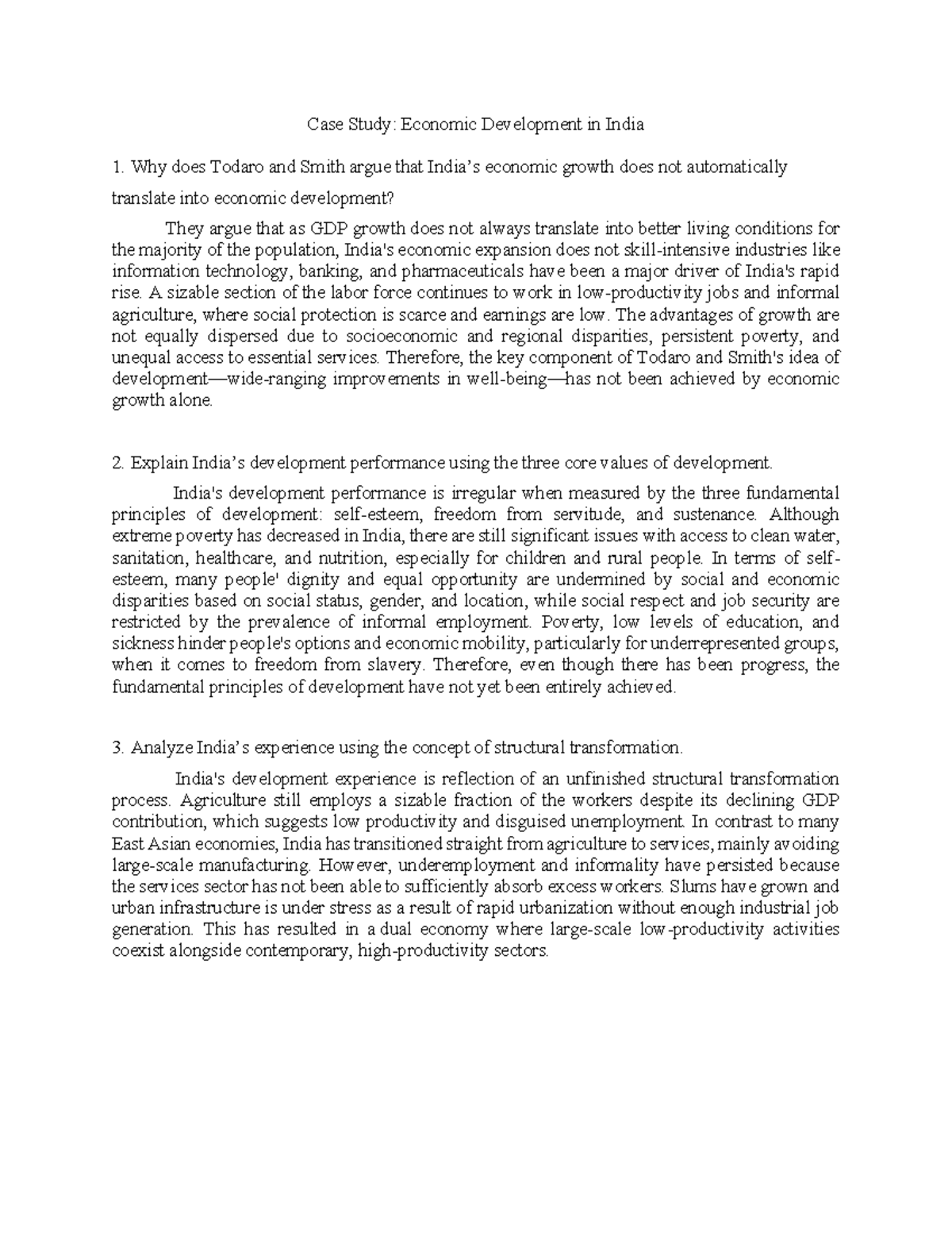 Case Study: Economic Development in India - Challenges & Insights - Studocu