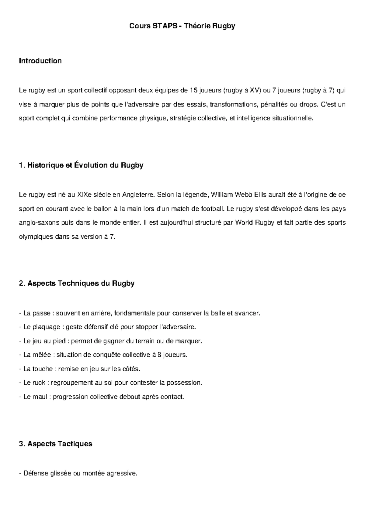 Fiche de Révision Rugby – Staps L1 🏉 - Fiche de Révision Rugby – STAPS ...