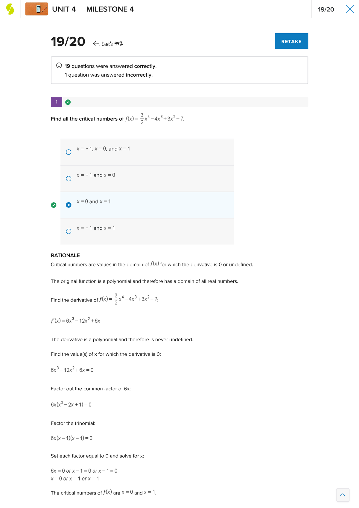 UNIT 4 MILESTONE 4: Critical Numbers and Mean Value Theorem Analysis ...