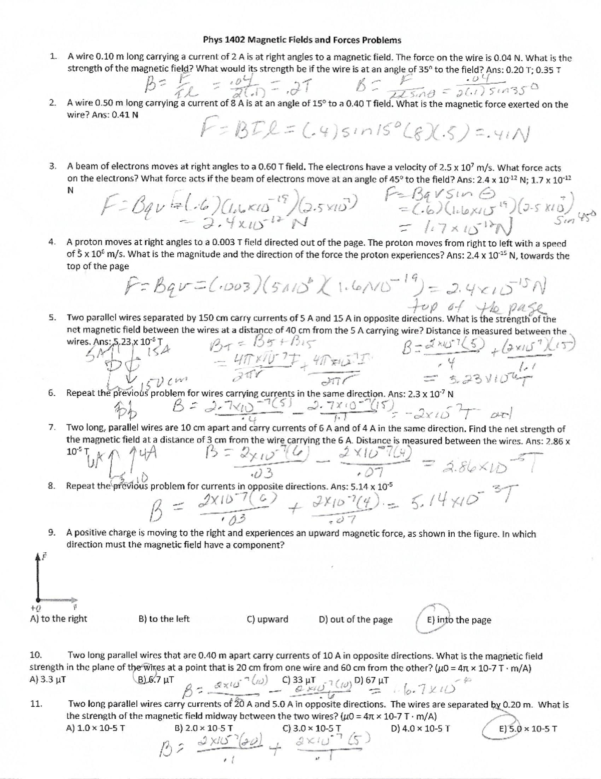 Phys 1402 Electromagnetism Problems: Magnetic Fields and Forces Tasks ...