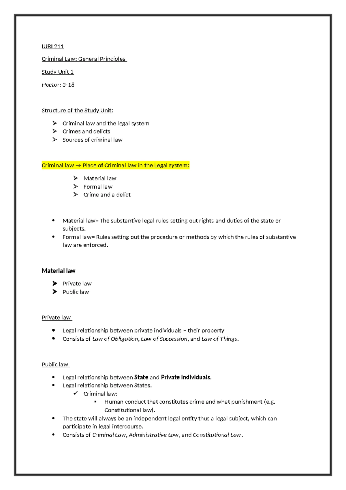 IURI 211 - Study Unit 2: The Principle of Legality in Criminal Law ...