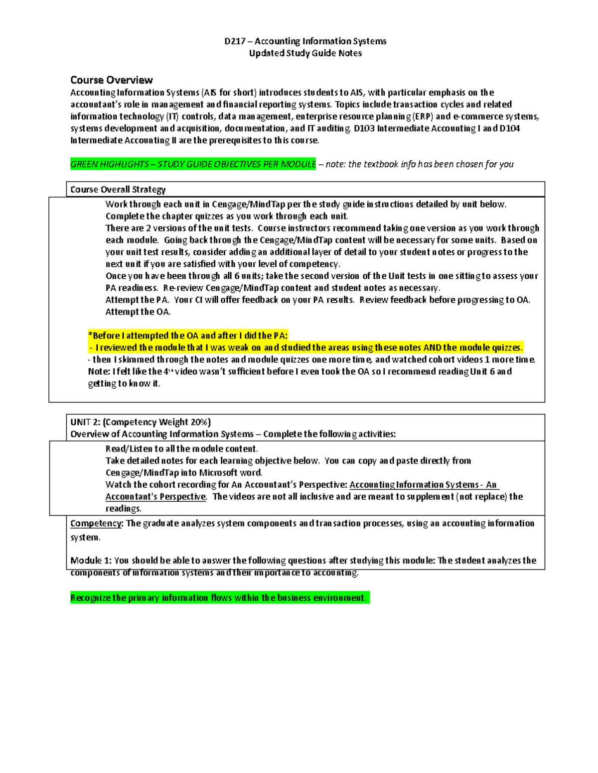 D217 Accounting Information Systems Study Guide: Key Concepts & Notes ...
