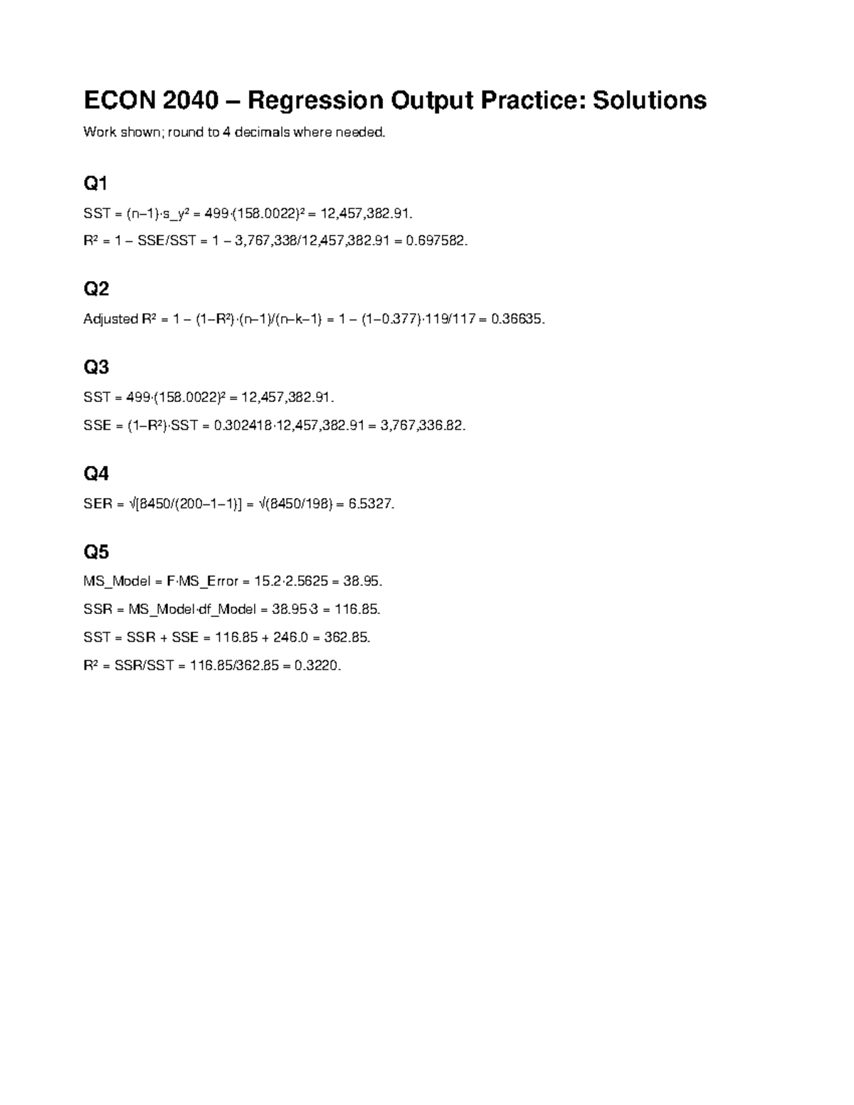 ECON2040 Output Practice Solutions - ECON 2040 – Regression Output ...