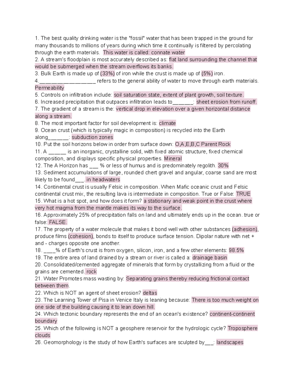 Hydrology and Geomorphology Notes for GEOL 101 Final Exam - Studocu