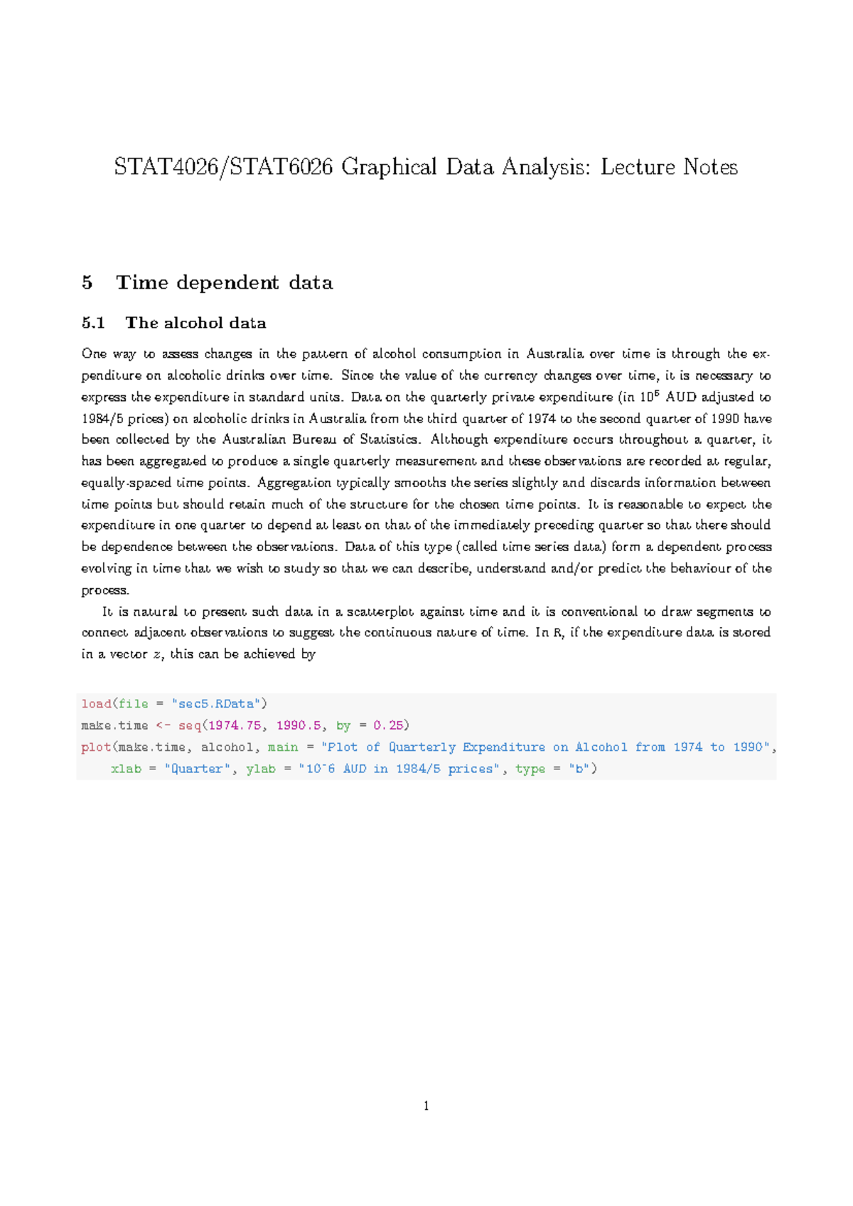 Graphical Data Analysis: Lecture Notes 5 - Time Series & Alcohol ...