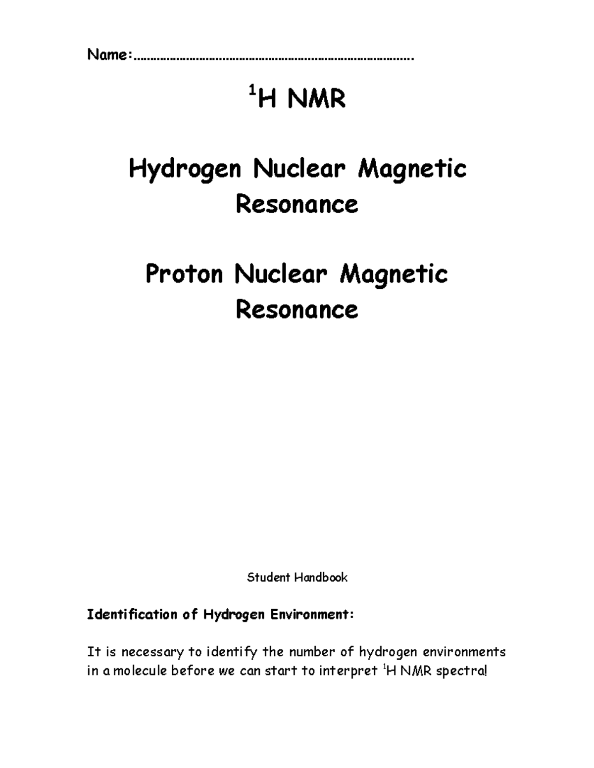 H NMR booklet student version - - Studocu