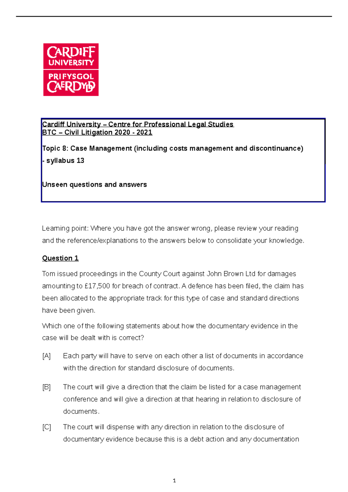 Topic 8 Unseen questions answers - Cardiff University – Centre for ...