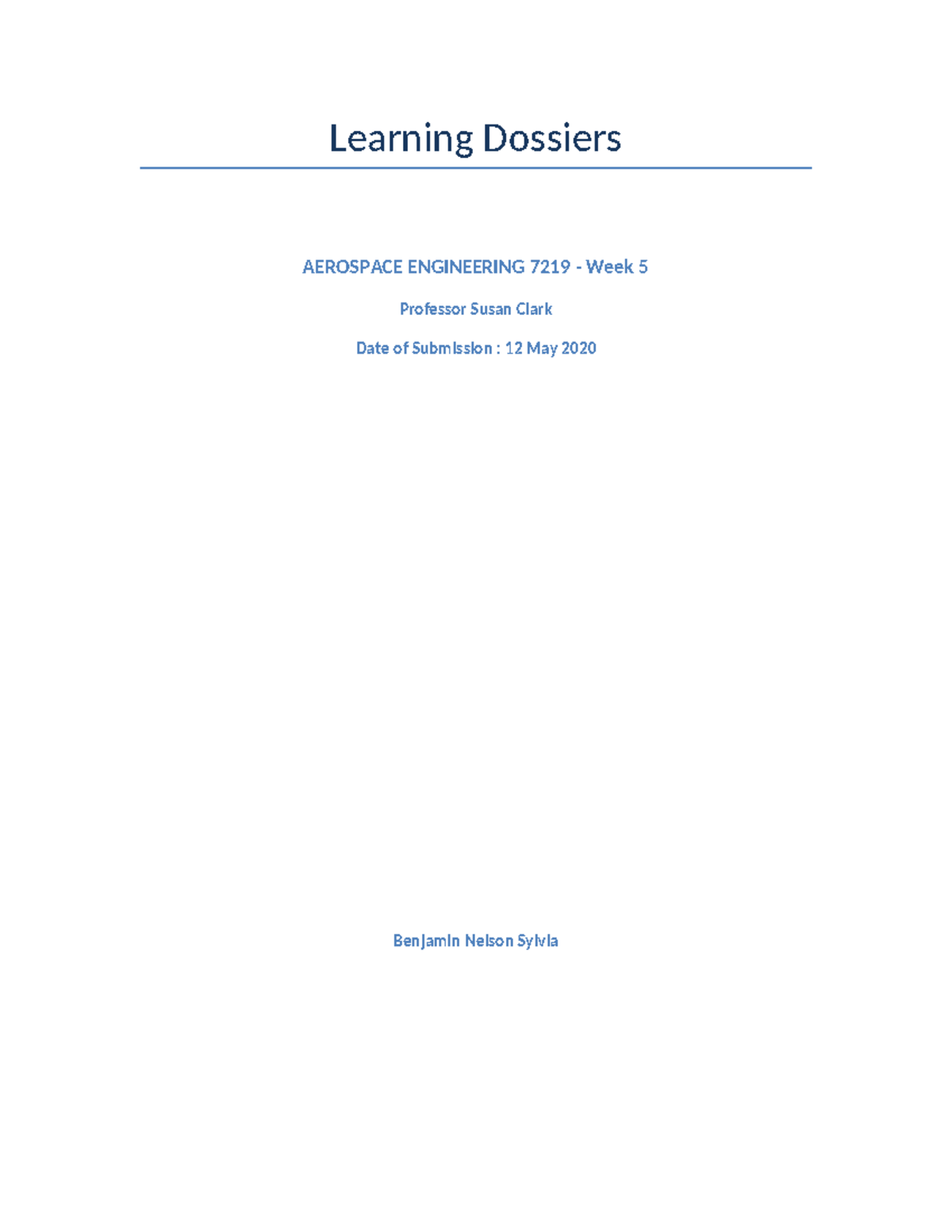Aerospace Engineering 7219 - Week 5 Learning Dossier Insights - Studocu
