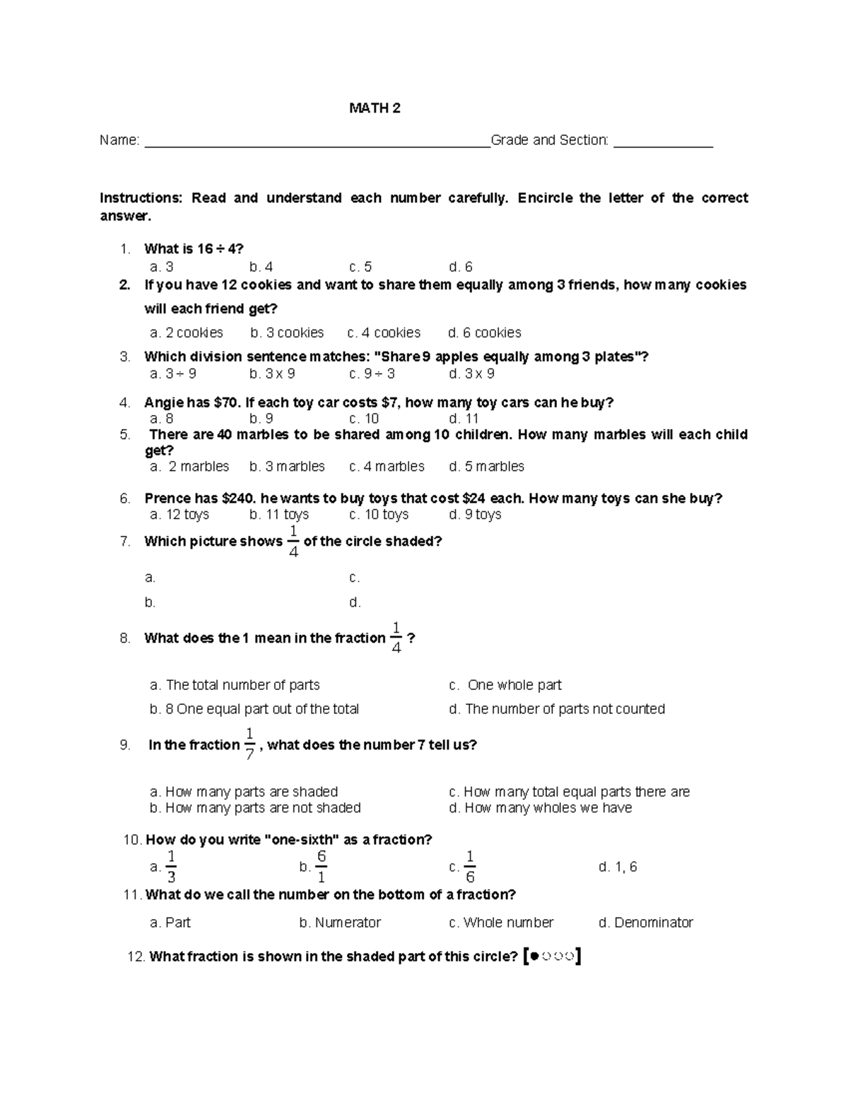Practice Materials - MATH 2 Name ...