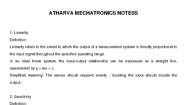 ATHARVA MECHATRONICS NOTES: Key Concepts in Measurement Systems - Studocu
