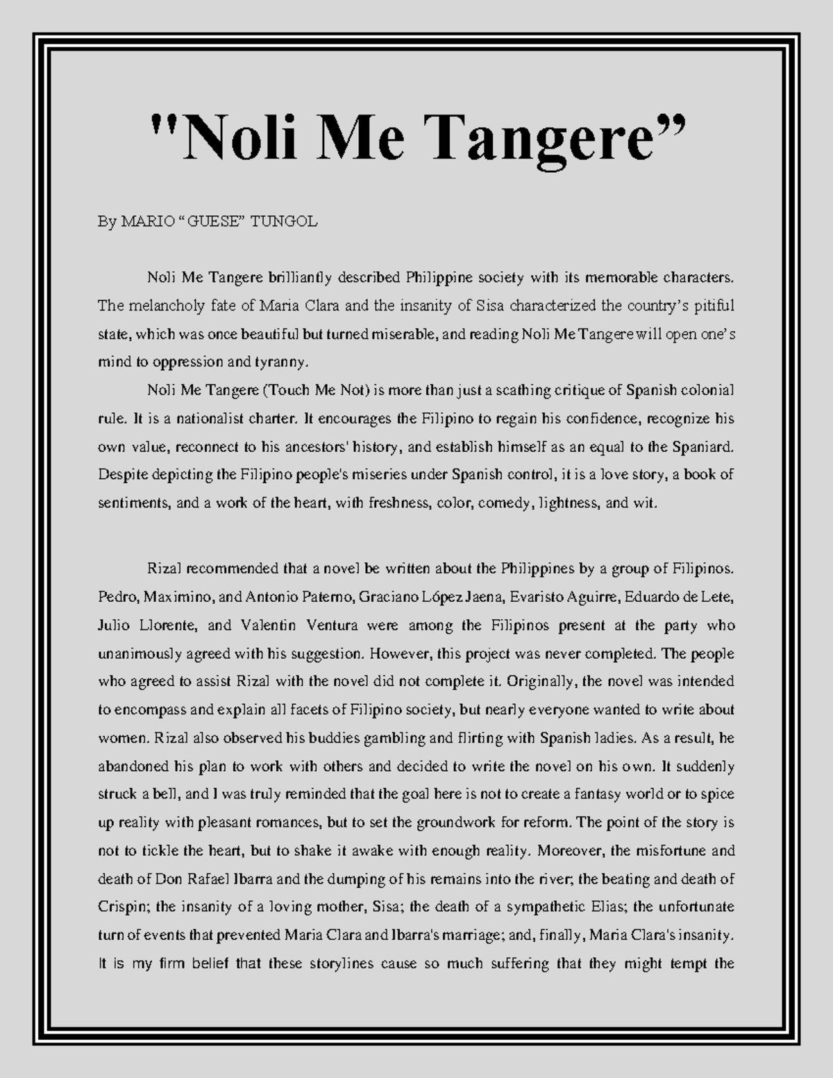 Noli Me Tangere Reaction Paper Religion Spirituality Noli Me Tangere