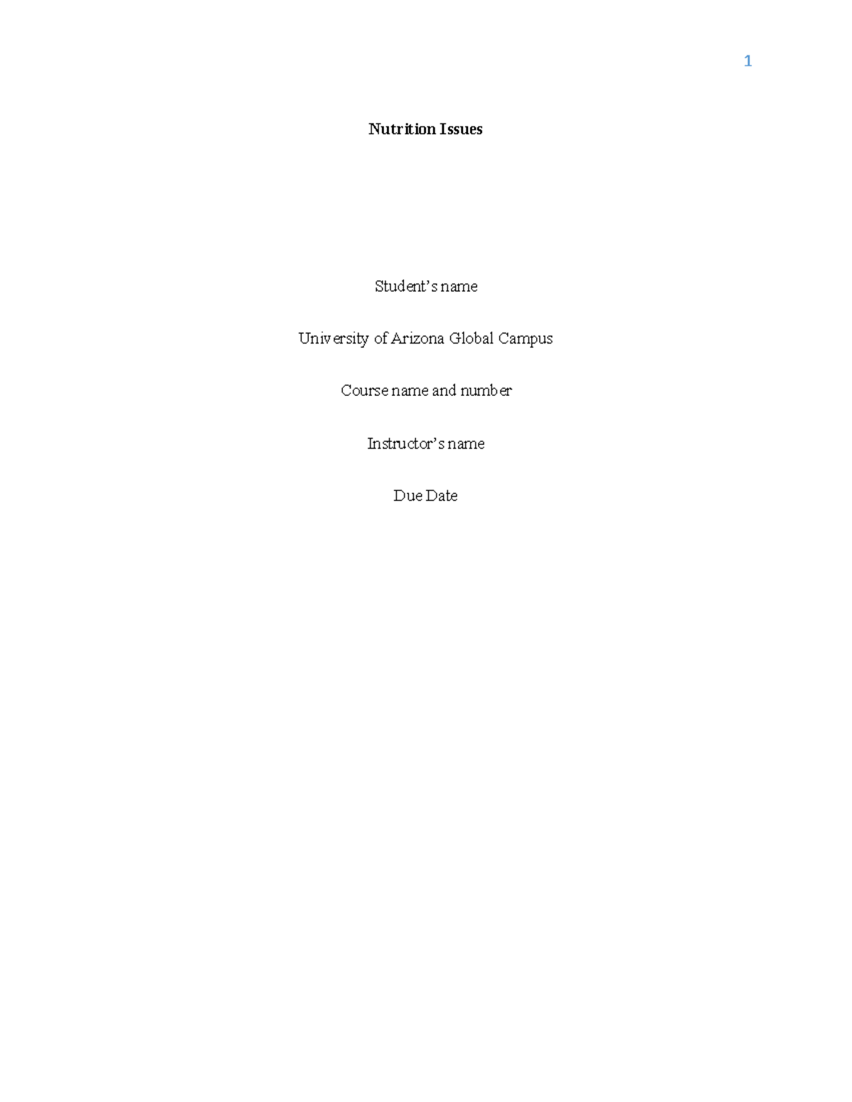 The assignment is a case study relating to nutrition issues in a ...