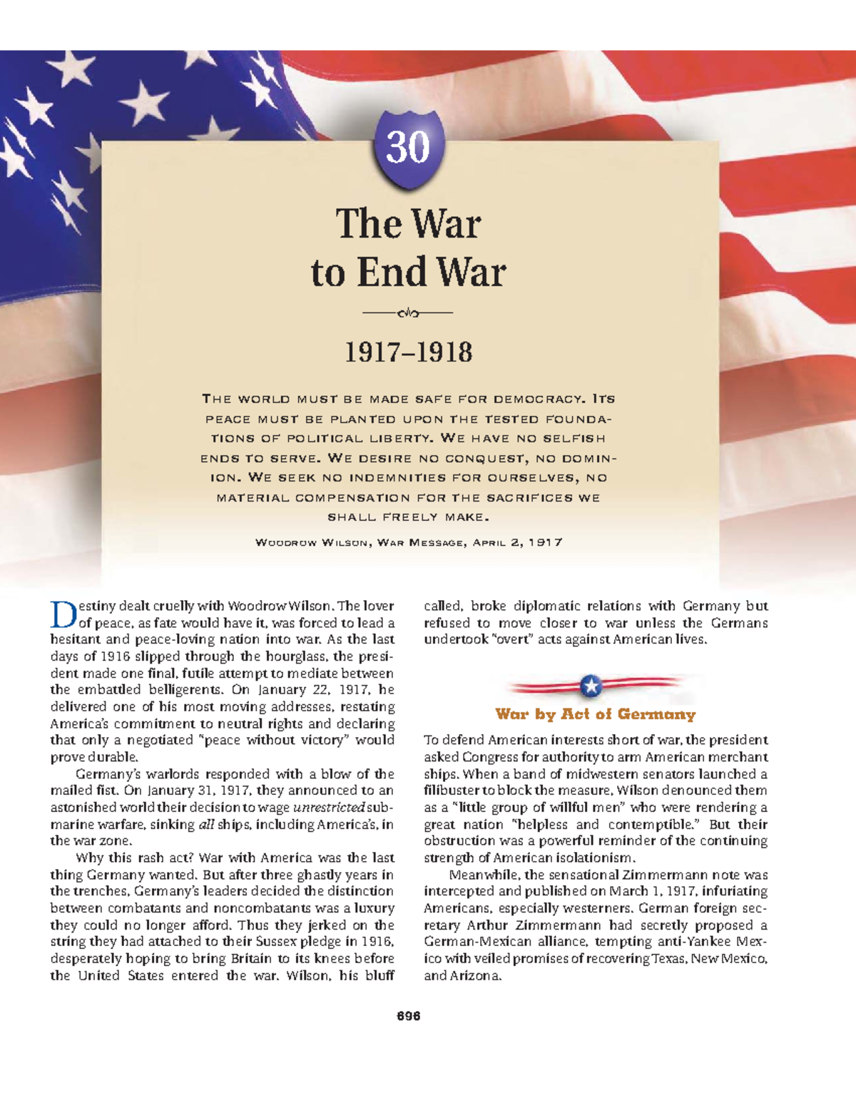 APUSH Chapter 30: The War to End All Wars - Wilson's Struggle for ...