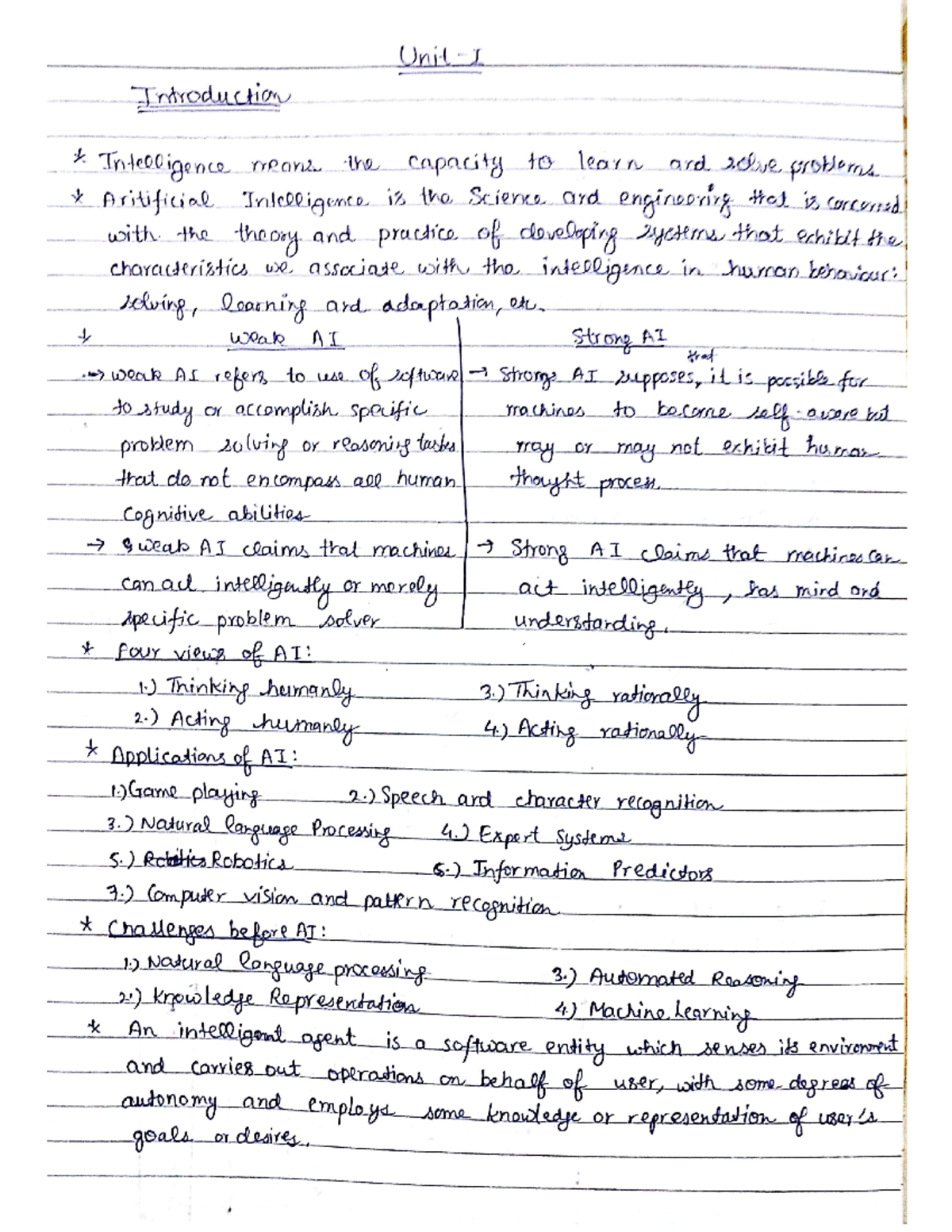 AI 101 - Comprehensive Unit Notes on Artificial Intelligence Concepts ...