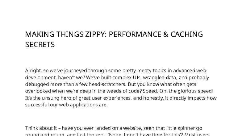 Mastering Modern Web Dev: Chapter 8 - Performance Caching Secrets - Studocu