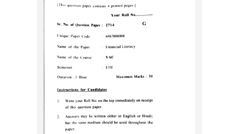 Financial Literacy Question Paper - VAC 2714 - 1 Hour Exam - Studocu