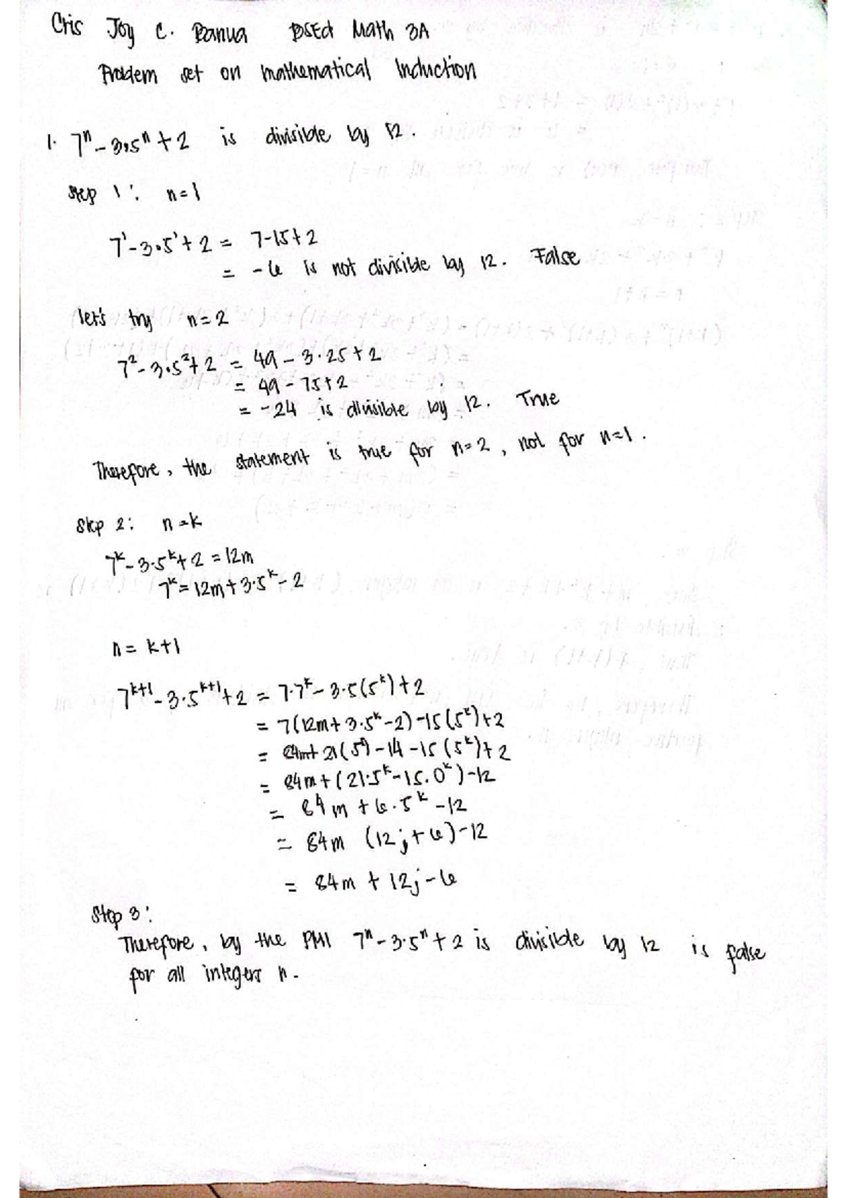 BSEd Math 3A Problem Set on Mathematical Induction Techniques - Studocu
